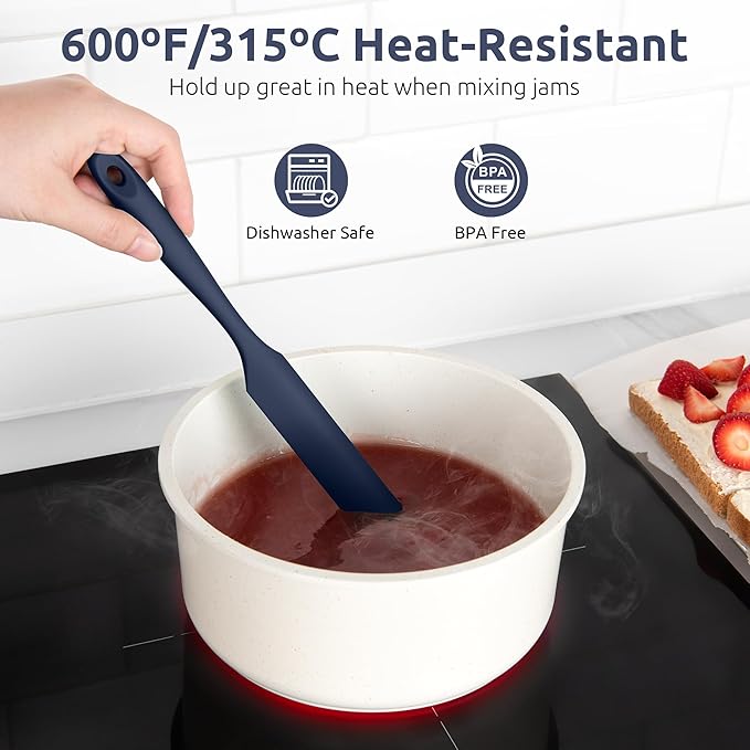 U-Taste Skinny Silicone Jar Spatula: 600쨘F Heat-Resistant Food-Grade 10in Long Narrow Sourdough Stirring Stick, Seamless Flexible Peanut Butter Spreader for Scraping Icing Cream, Jam (Midnight Blue)