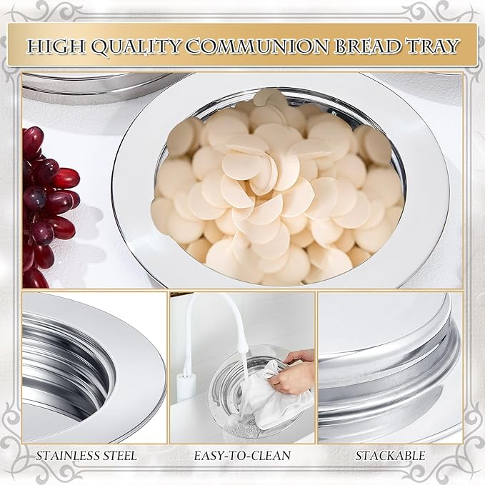 Zhehao 2 Pcs Communion Plates for Church Communion Bread Tray Plate Church Supplies Set Polished Stainless Steel Tray (Silver)