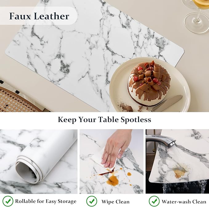 FROMHEART Faux Leather Placemats Set of 6?밯aterproof,Heat/Oil Stain-Resistant PU Table Mat?밨eversible,Easy to Clean Place Mats for Kitchen,Dining,Indoor/Outdoor,(Marble,11.8" x 17")