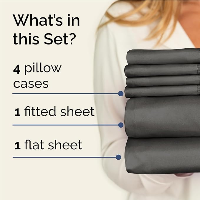 Full 6 Piece Sheet Set - Cooling & Breathable Bed Sheets - Hotel Luxury Bed Sheets for Women, Men, Kids & Teens - Comfy Bedding w/Deep Pockets & Easy Fit - Soft & Wrinkle Free - Full Charcoal Sheets