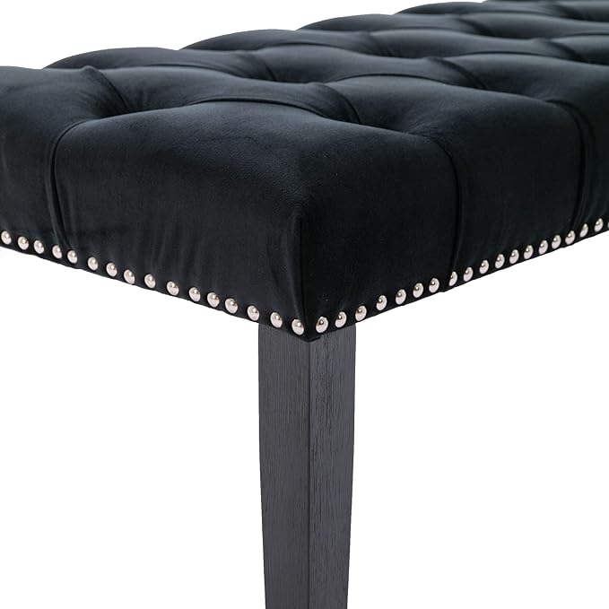 KCC Button-Tufted Ottoman Bench, Upholstered Bedroom Benches Velvet Footrest Stool Accent Bench for Entryway Dining Room Living Room Bedroom End of Bed, Black