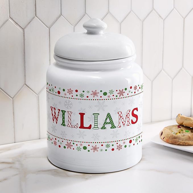Let's Make Memories Personalized Cookie Jar - For Bakers - Kitchenware - Ceramic - Airtight Lid - Christmas Cookie Storage - Festive Name