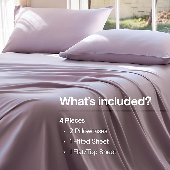 DOZ Sheet Set, 100% Viscose derived from Bamboo, Organically Grown, Buttery Soft, Cooling Sheets, High GSM, Deep Pockets - 4 Piece - 2 Pillowcases 1 Fitted 1 Top Sheet (Lavender, King)