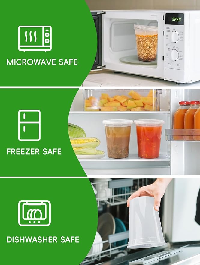 50 Pack 32 oz Plastic Food Containers with Lids BPA Free Stackable Leakproof Deli Containers for Meal Prep Slime Soup Microwave Freezer Dishwasher Safe