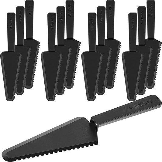 Suclain Disposable Cake Cutter 9.1 Inch Plastic Cake Server Cutting Plastic Spatula Knives Pie Pizza Pastry Slicer Serving Utensils for Kitchen Wedding(Black,50 Pieces)