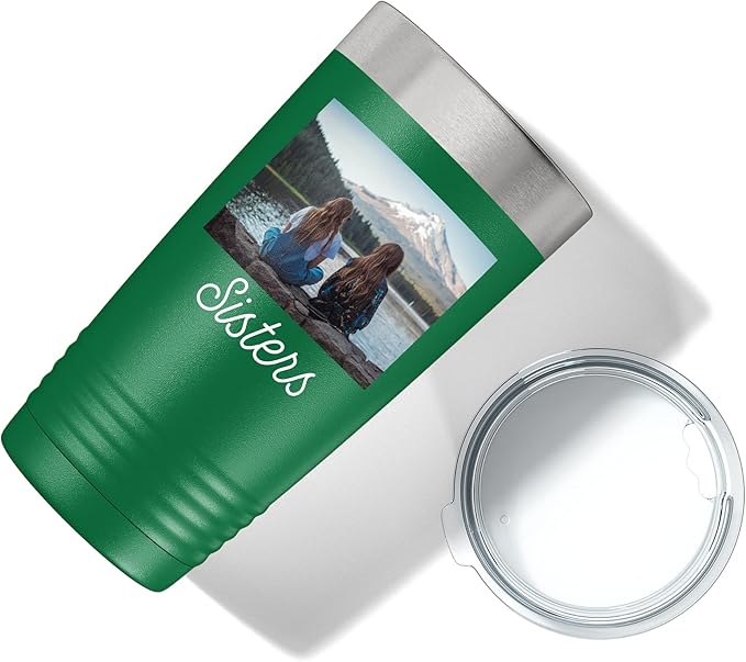 Personalized 20oz (17 Colors) Photo Picture Printed Insulated Stainless Steel Powder Coated Tumbler with Lid ??Customized Mother's Day Gift Her Him Men, Custom Coach Gifts Team Mom Dad (Green)