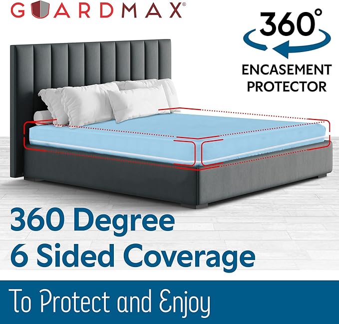 Guardmax Jersey Knitted Full Zippered Mattress Encasement - Waterproof & Bed Bug Proof Mattress Protector - Comfortable, Soft, and Noiseless Zippered Bedding - Dust Mite Proof (54 x 75 x 12)