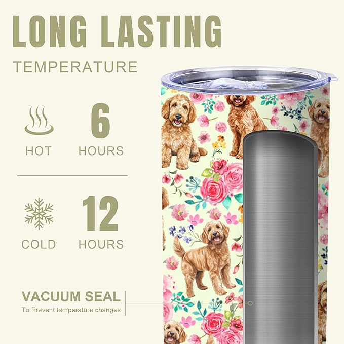 Yogusut Goldendoodle Gifts for Women, 20oz Stainless Steel Insulated Tumbler Travel Mug Cup with Lid Straw Brush, Gifts for Dog Mom Dog Lover