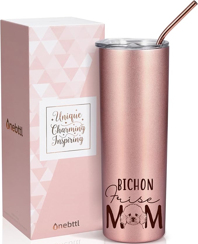 Onebttl Bichon Frise Gifts for Women, Bichon Lovers, 20 oz Rose Gold Insulated Tumbler - Bichon Frise Mom