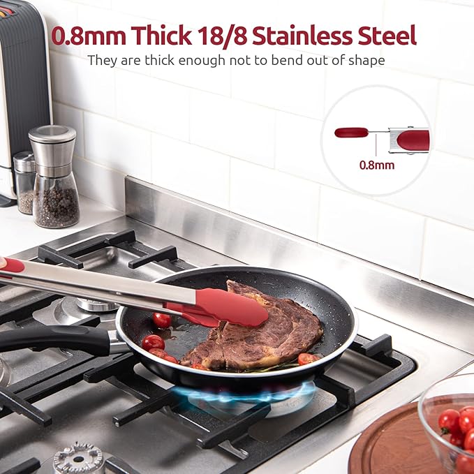 600쨘F Heat Resistant Kitchen Tongs: U-Taste 16 inch Extra Long Large Silicone Cooking Tong with Sturdy Non Stick Rubber Tips & Non Slip Silicon Coated 18/8 Stainless Steel Handle for Grilling BBQ(Red)