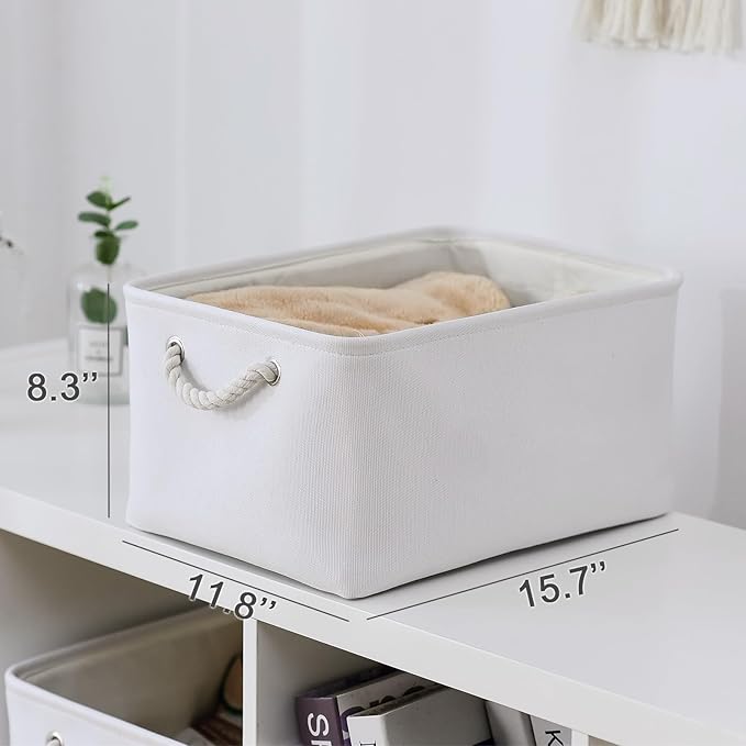 TheWarmHome Fabric Storage Bin, Large 1 Pack 15.7L*11.8W*8.3H Storage Basket for Home Storage and Organization, Shelf Basket with Cover for Living Room Bedroom Closet竊늋hite