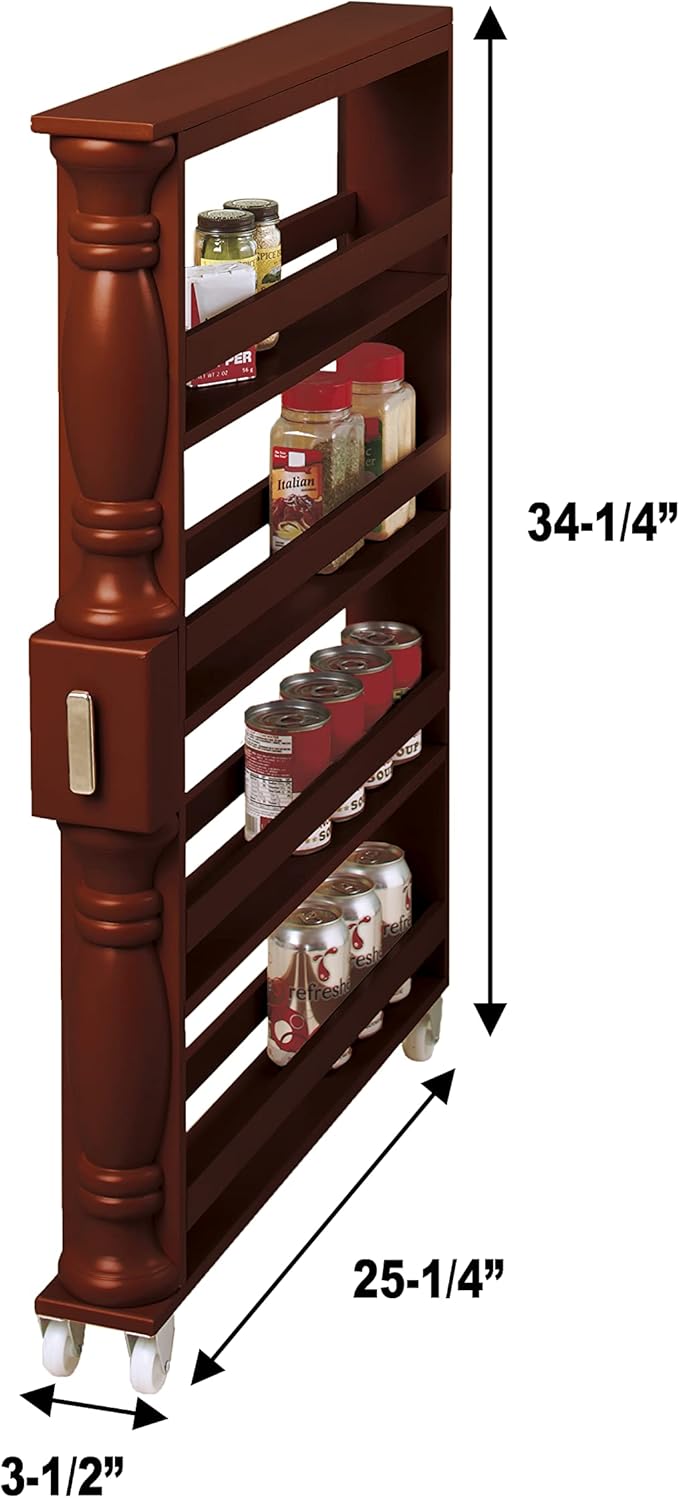 The Lakeside Collection Slim Rolling Can and Spice Racks - Walnut