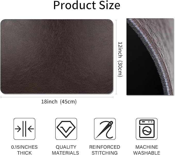 EDanle Cowhide Pattern Faux Leather Placemats Set of 6,Heat Resistant Non-Slip Waterproof Wipeable Washable Kitchen Dining PU Table Place Mats,Double-Sides Available,Black Brown