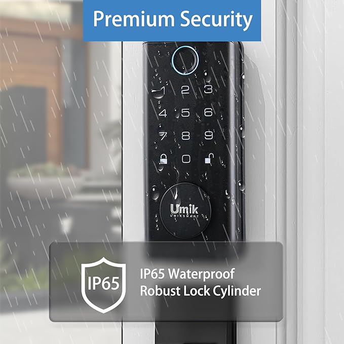 Fingerprint Door Lock with Handle Set, Keyless Entry Smart Door Lock, Electronic Keypad Deadbolt Locks, App Control for Front Door, Home (Matte Black in Zinc)