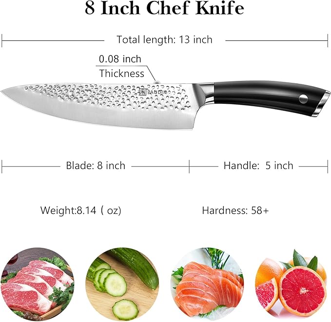 PAUDIN Chef Knife 8 Inch, Ultra Sharp Professional Chef Knife, High Carbon German Stainless Steel Kitchen Knives with Ergonomic ABS Handle, Kitchen Knife for Home & Restaurant