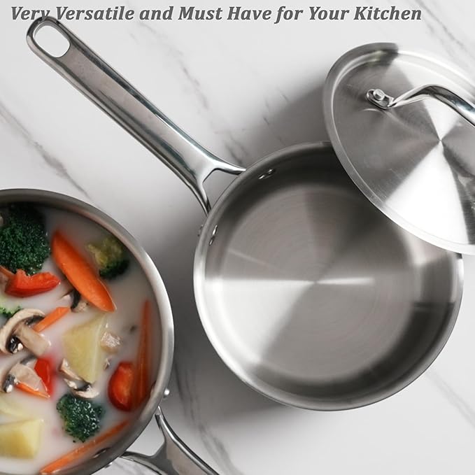 Saucepan Set with Lids,3-Ply Stainless Steel 1.5QT and 3QT Cooking Pot,Professional Grade Cookware,Induction Compatible