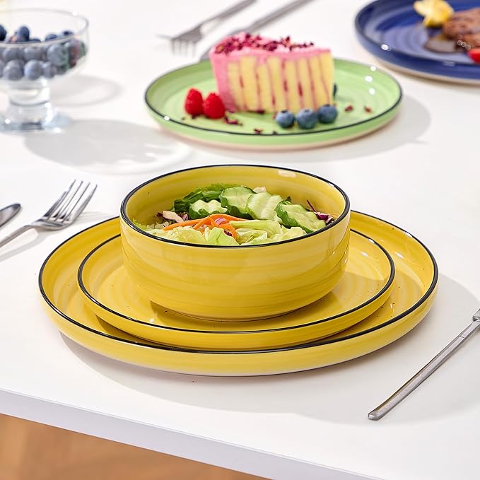 Alntlsiss Bonita Dinnerware Sets 12 Pieces, Blue Stoneware Dishes Set for 6, Plates Set and Bowls Sets, Dishwasher and Microwave Safe