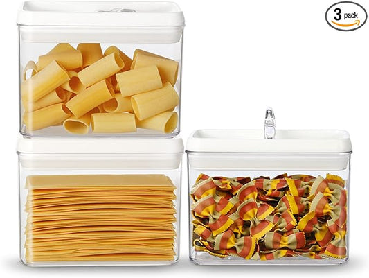 Felli Flip Tite Storage Container with Lid 4??RECTANGULAR Airtight Ring Flip Top, Stackable Kitchen Counter Pantry Organizer Acrylic Canister Jar for Pasta Spaghetti Cereal Granola Coffee (1.9qt)