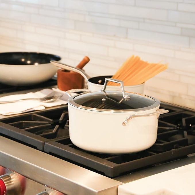 TeChef ValenCera Collection | 5-quart Ceramic Nonstick Soup Pot with Glass Lid, Nontoxic - Nontoxic - Free of PFAS, PFOA, PTFE (Soup Pot 5-Qt)