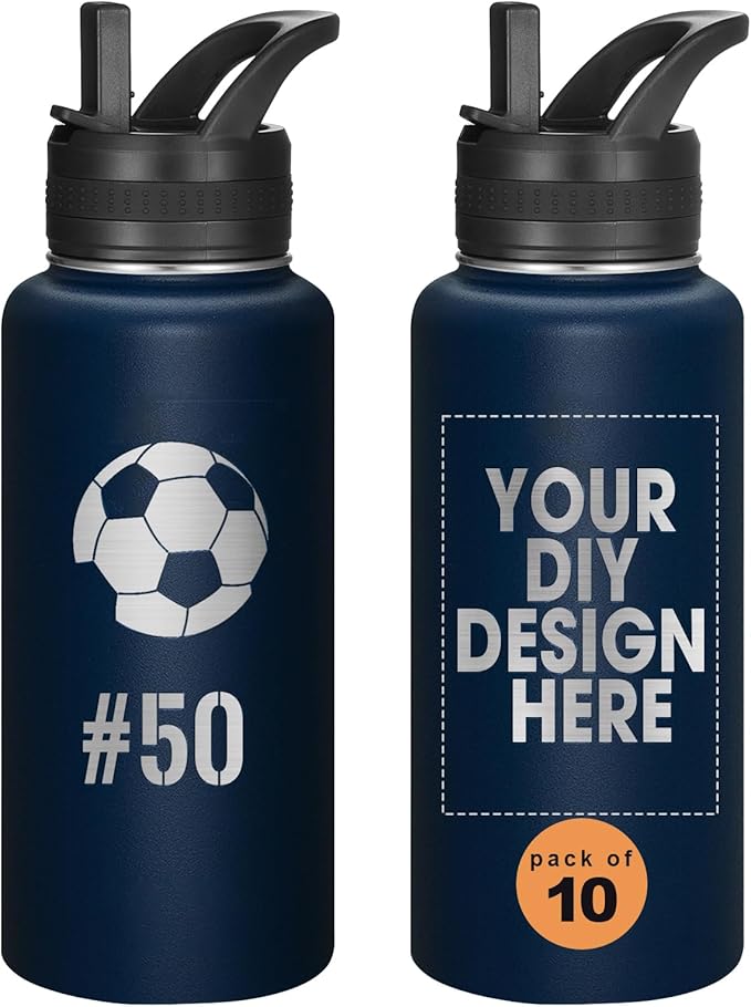 Personalized Laser Engraving Custom Water Bottle Print in USA 10 Pcs 32oz Double Wall Stainless Steel Leakproof Wide Mouth Cup with Flip Straw