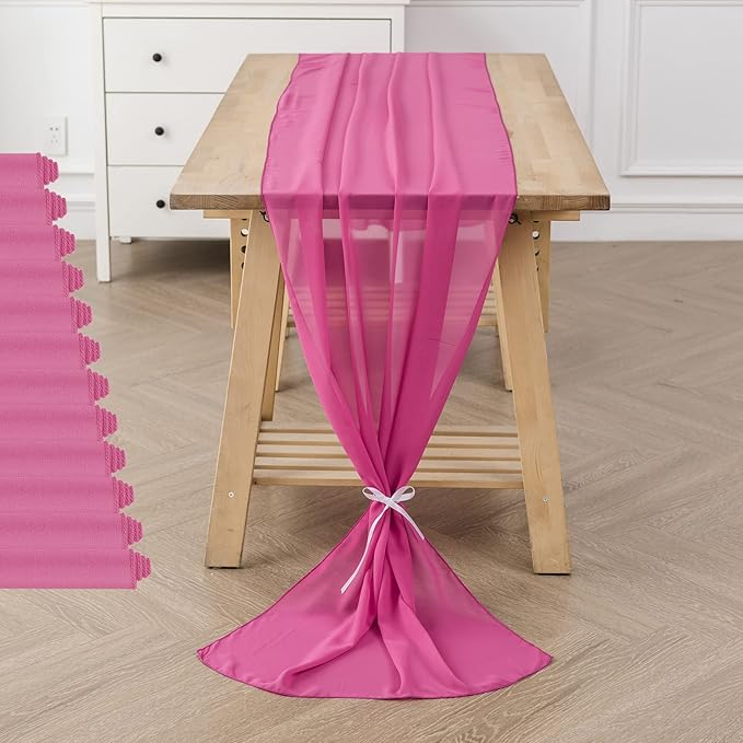 flohar 12Pack 9ft Chiffon Table Runner 14x108 Inch Sheer Romantic Table Runner for Wedding Birthday Party Bridal Shower Outdoor Decoration-Fuchsia