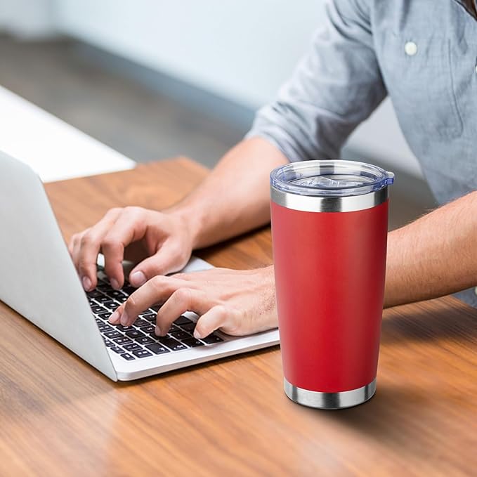 ATIKZHE 20oz Tumbler with Straw and Brush, Stainless Steel Vacuum Insulated tumbler, Double Wall Insulated Coffee Tumbler for Outdoor, Home, Travel,Office (Bright Red,4pcs)