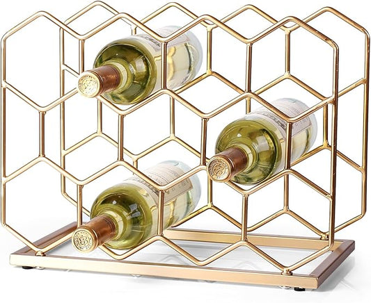14 Bottle Countertop Wine Rack - Freestanding Modern Gold Metal Wine Rack - Tabletop Wine Holder Stand for Cabinet, Pantry, Wine Bottle Storage……