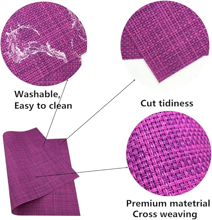 WAZAIGUR Placemats,Easy to Clean Crisscross Woven Vinyl Place Mats Durable Non-Slip Heat Resistant Table Mats,Placemats for Kitchen Table Set of 4,Purple