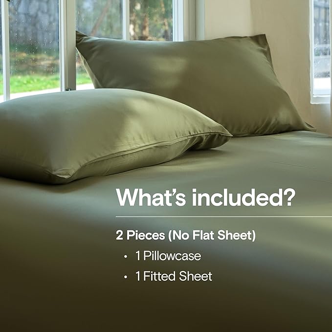 DOZ Sheet Set, 100% Viscose derived from Bamboo, Organically Grown, Buttery Soft, Cooling Sheets, High GSM, Deep Pockets - 2 Piece - 1 Pillowcase 1 Fitted Sheet (Olive, Twin)