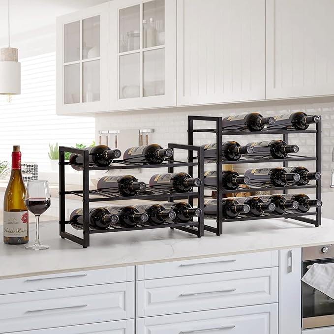 IBUYKE Wine Racks Countertop, 4 Tiers Metal Wine Rack,Wine Rack Freestanding Storage 16 Bottle Capacity, for Home Kitchen, Pantry, Wine Cellar, Bar, Black UTMJ903H