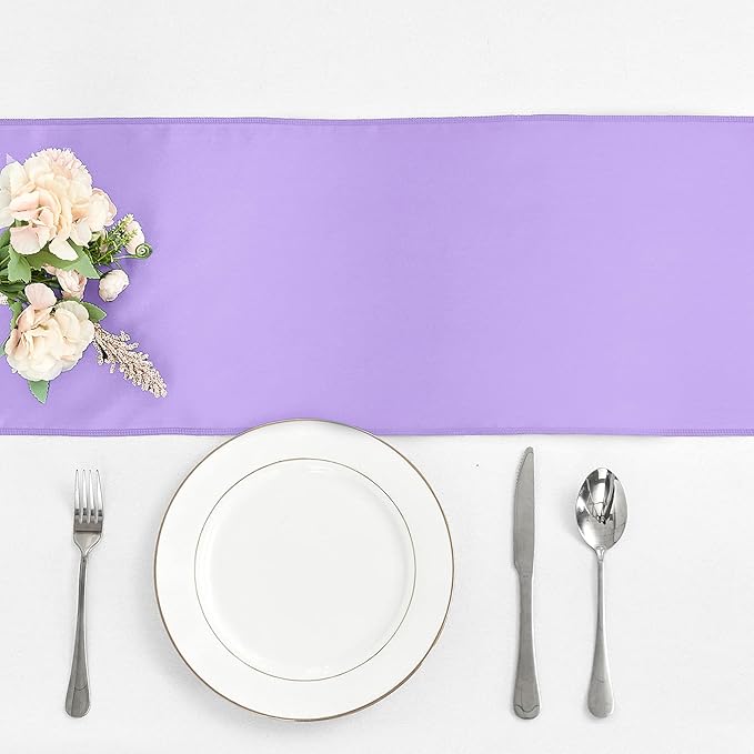 4-Pack Lavender Satin Table Runner 12 x 108 Inch Long Bright and Smooth Silk Fabric Table Runner for Wedding Banquet Birthday Party Decoration