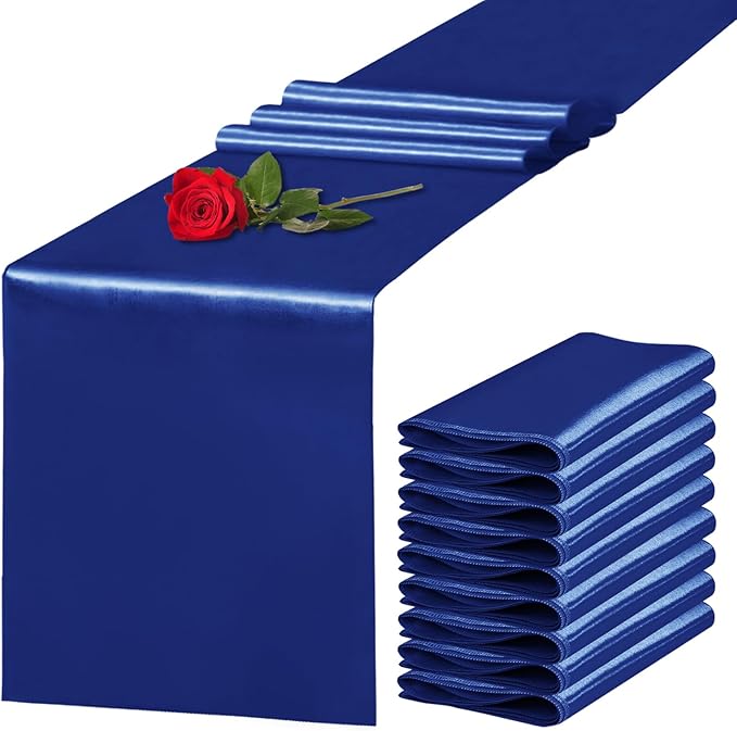 Yblut 10 Pack Satin Table Runner 12 x 108 Inch Long Navy Silk Table Runner for Wedding Party Banquet Birthday Decoration