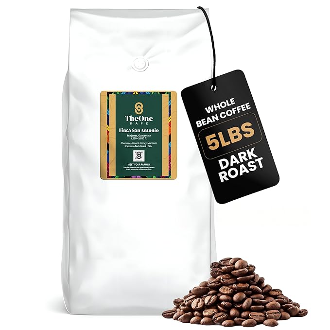 TheOne Kafé Guatemala Dark Roast Whole Bean Coffee ??Organic, Single Origin, Premium Specialty Coffee, Ethically Sourced, Smooth & Rich Flavor ??Fresh Roasted for Espresso, Drip, Pour Over ??5 lbs