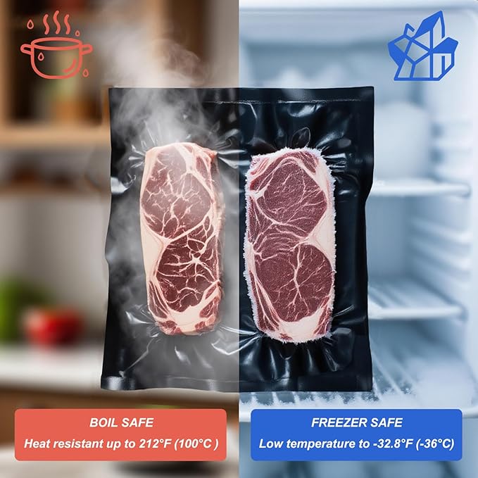 Black and Clear Vacuum Sealer Rolls 11" x 50', 5.5 Mil Vacuum Seal Bags for Food Storage, Sous Vide, and Meal Prep, Heavy Duty Commercial Grade (2 Rolls, Total 100 Ft)