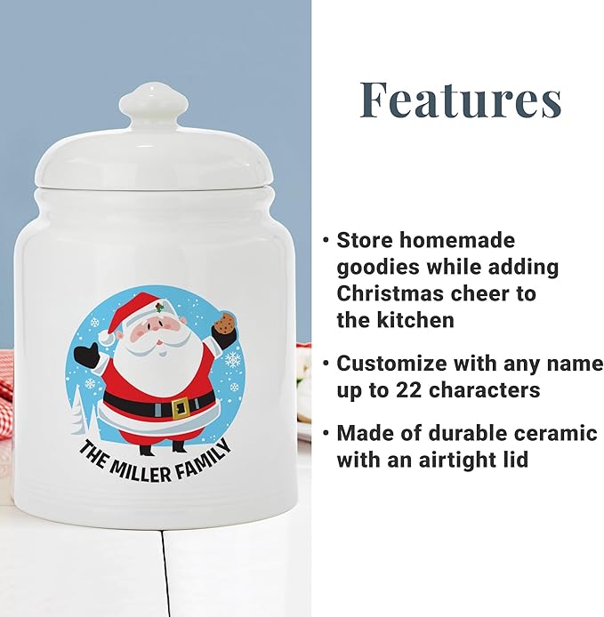 Let's Make Memories Personalized Festive Santa Cookie Jar - For Her - Kitchen Christmas D챕cor