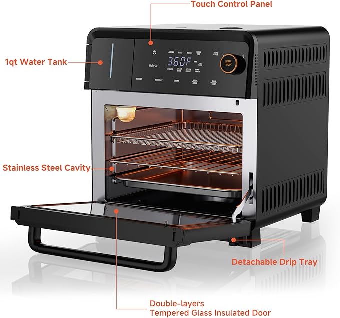 OUNIN Air Fryer Toaster Oven Combo ??11-in-1 Countertop Convection Steam Oven with Air Fryer, Steam, Dual Cook, Bake, Roast, Dehydrate, 90??30°F, Self-Cleaning, 16qt Capacity
