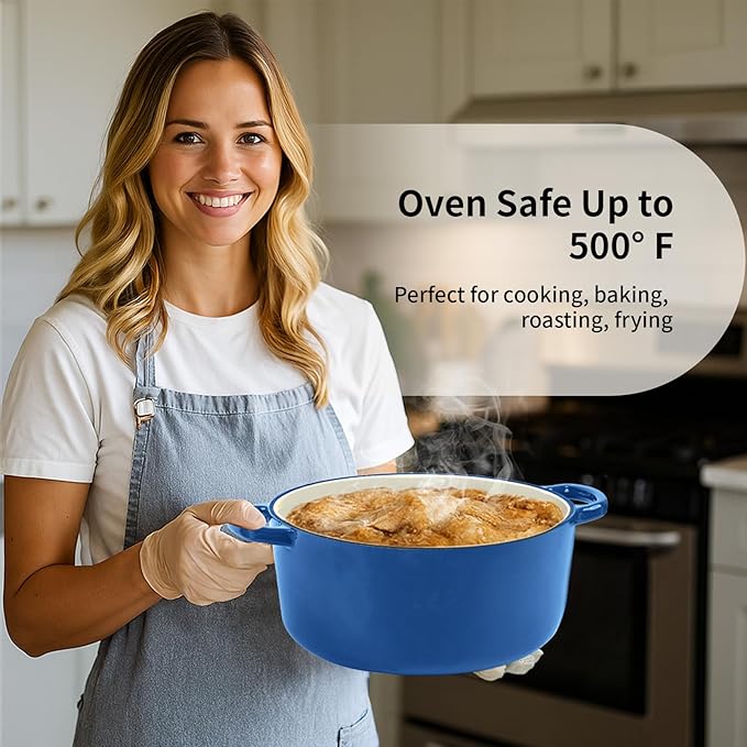 Enameled Cast Iron Dutch Oven Pot with Lid, 5.7 Quart Dutch Oven for Bread Baking, Oven Safe up to 500째 F, Suitable for Bread Baking, Braising, Roasting, Stews, Blue