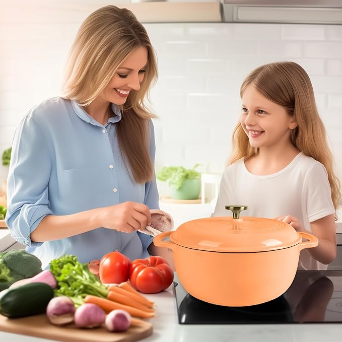Premium Enameled Cast Iron Dutch Oven for Bread Baking | Non-Stick 5.5QT Oval Bread Oven with Lid | Perfect for Sourdough, Loaf, and Artisan Baking (Round Orange, 5.5 QT)