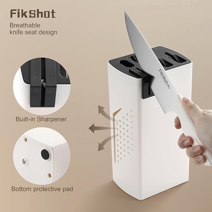 Knife Set, FIKSHOT 6-Piece Kitchen Knife Block Set with & Built-In Sharpener, Dishwasher Safe High Carbon Stainless Steel Blades, Rust-Resistant ??Ideal Housewarming Gift