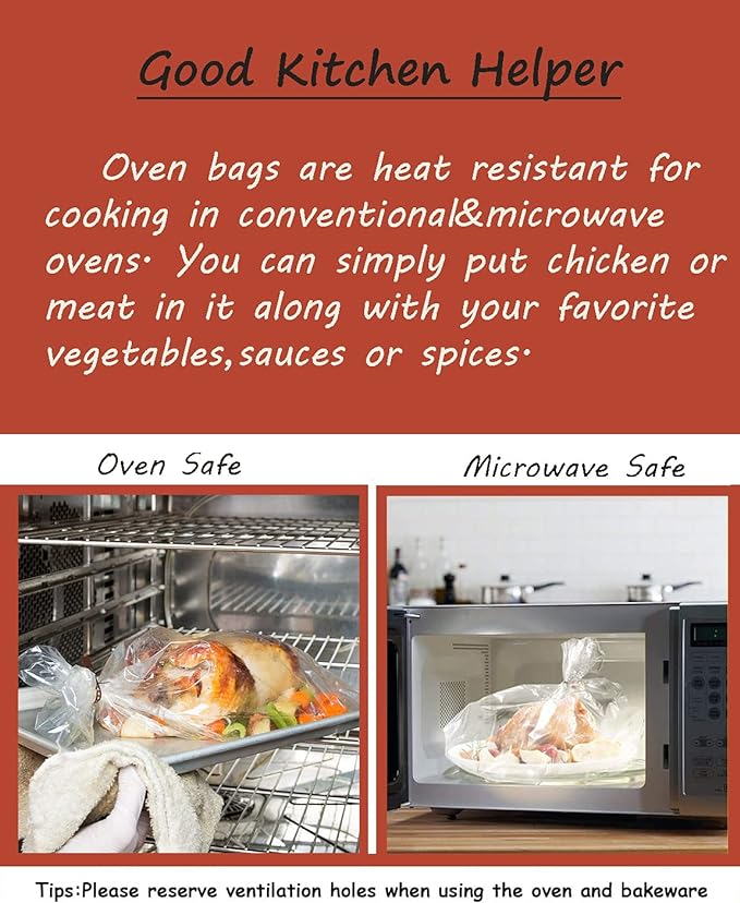 30×Oven Roasting Bags for Oven with Ties for Roasting Chicken, Meat & Fish Multi Purpose Food Safe Oven Bags for Baking Steaming Roasting Grilling Meal Prep (30, Medium)