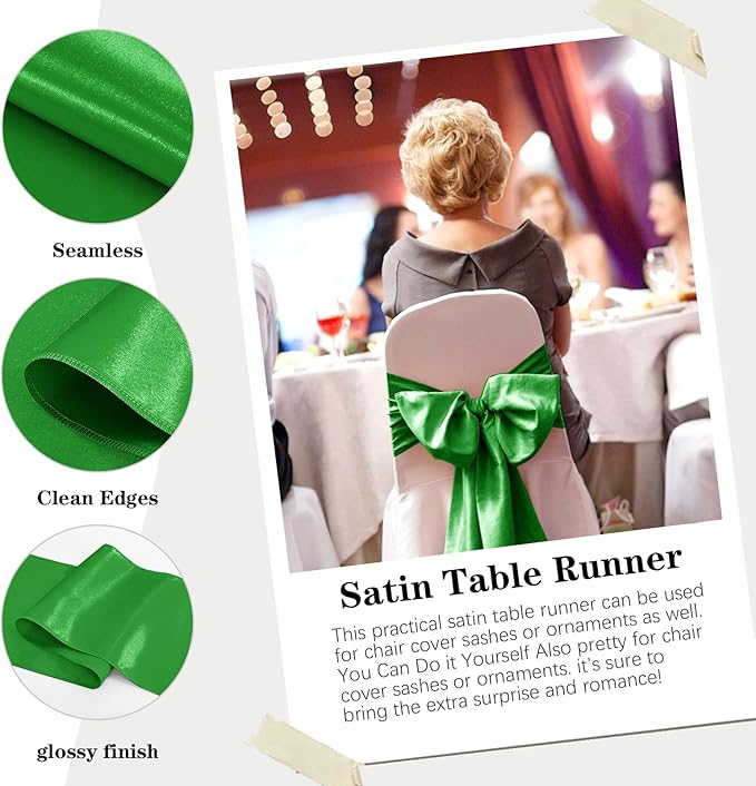 Yblut 10 Pack Satin Table Runner 12 x 108 Inch Long Emerald Silk Table Runner for Wedding Party Banquet Birthday Decoration