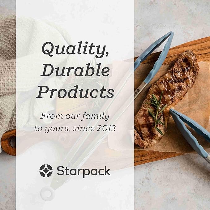 Starpack 'Get a Grip' Silicone Kitchen Tongs for Cooking (2Pcs) - BBQ Tongs for Grill Heat Resistant to 600째F - Stainless Steel Kitchen Utensils w/Non Stick Silicone Tips - 9",12" for Serving Food