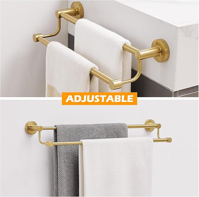 BESy Adjustable 16-26 Inches Double Bath Towel Bar for Bathroom SUS304 Stainless Steel Towel Holder, Hotel Style Wall Mount with Screws Hand Towel Bar竊똖owel Rack Rod Hanger, Brushed Gold Finish