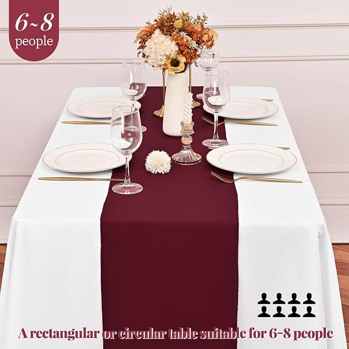 12 Pack Burgundy Polyester Table Runner 12 x 108 Inch Long Rustic Farmhouse Wedding Table Runners, Washable and Reusable Table Runner for Wedding Birthday Parties Banquet Table Fall Autum Decorations