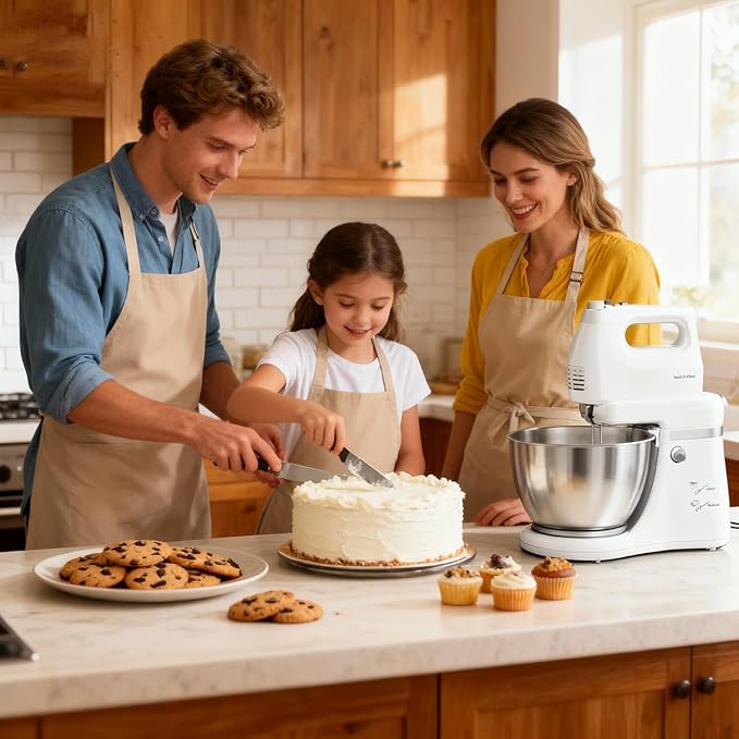 Stand Mixer Hand Mixer Electric Kitchen - 4.8 QT Smart Auto-Rotating Bowl & Beater Standing Mixer, 5-Speed Tilt-Head Household Mixer with Beaters & Dough Hooks for Baking,White