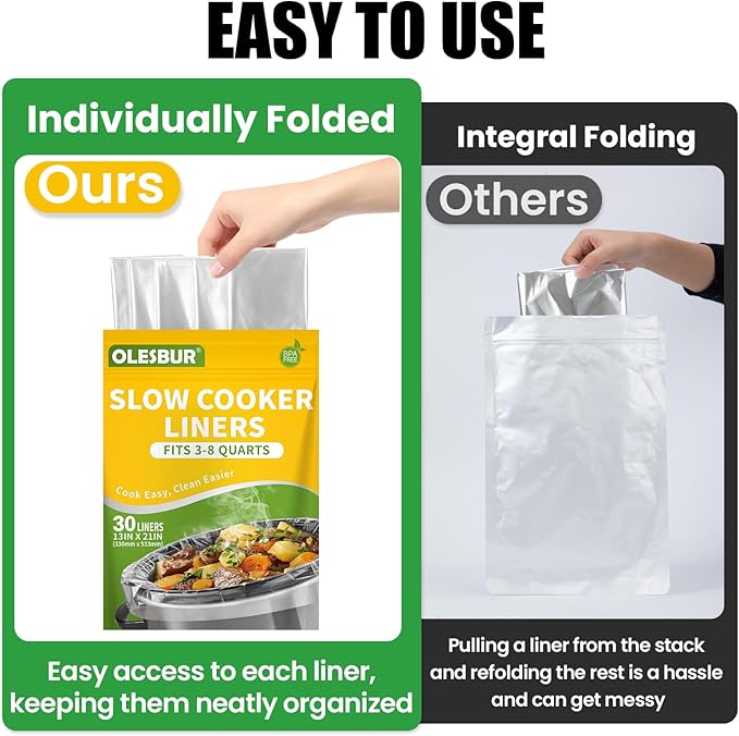 30 Count Slow Cooker Liners, 13"x21", Fits 3-8 Quarts, Disposable Pot Liners Compatible with Crockpot, Oval Large Size, BPA-Free Cooking Bags, Kitchen Accessories, Cook with Ease