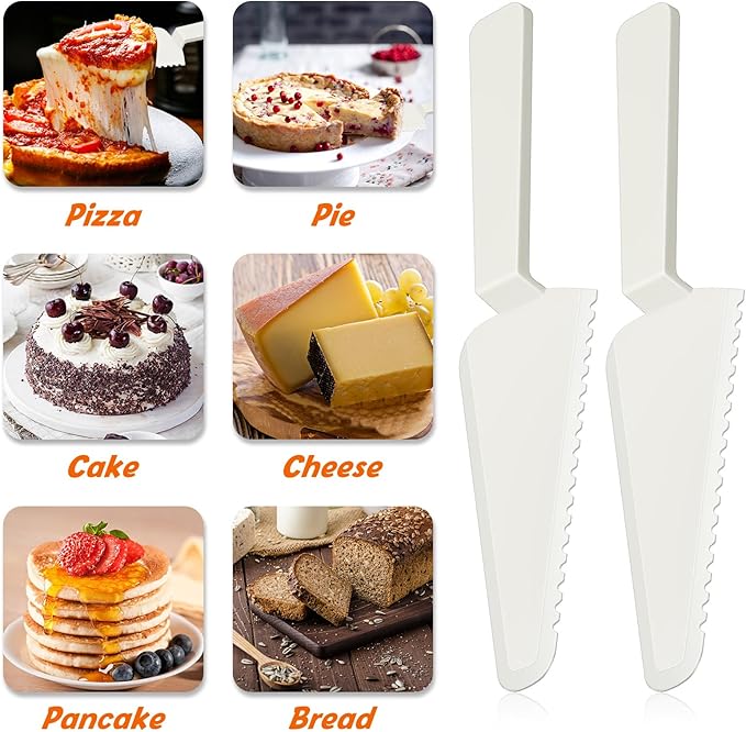 Suclain Disposable Cake Cutter 9.1 Inch Plastic Cake Server Cutting Plastic Spatula Knives Pie Pizza Pastry Slicer Serving Utensils for Kitchen Wedding (16 Pieces,White)