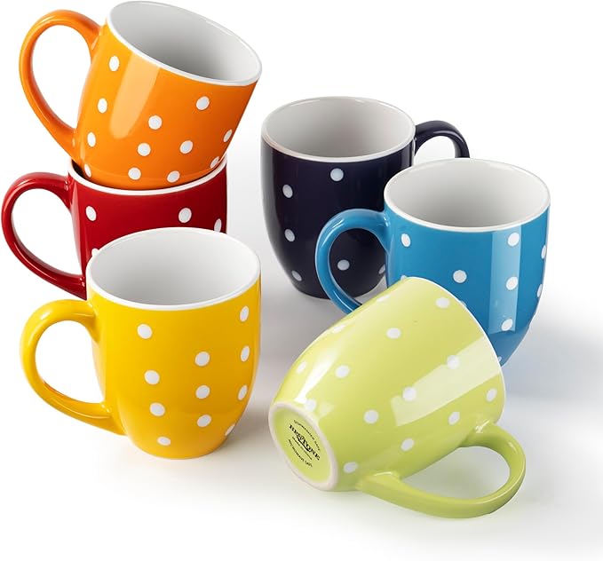 bestone Coffee Mugs Set of 6竊?7 oz Large Coffee Mugs, Ceramic Mugs with Handles,etc Coffee Mugs, Cups for Coffee Cereal Latte 竊똌icrowave & Dishwasher safe竊똙ibrant Colors