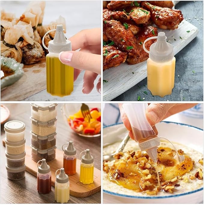 4Pcs White Plastic Squeeze Condiment Bottles,Ketchup Honey Bottle,Salad Dressing Container for Lunch, BBQ, Mini Sauce Jam Squeeze Bottle, Camping Condiment Squeeze Bottles Dinnerware and Serveware