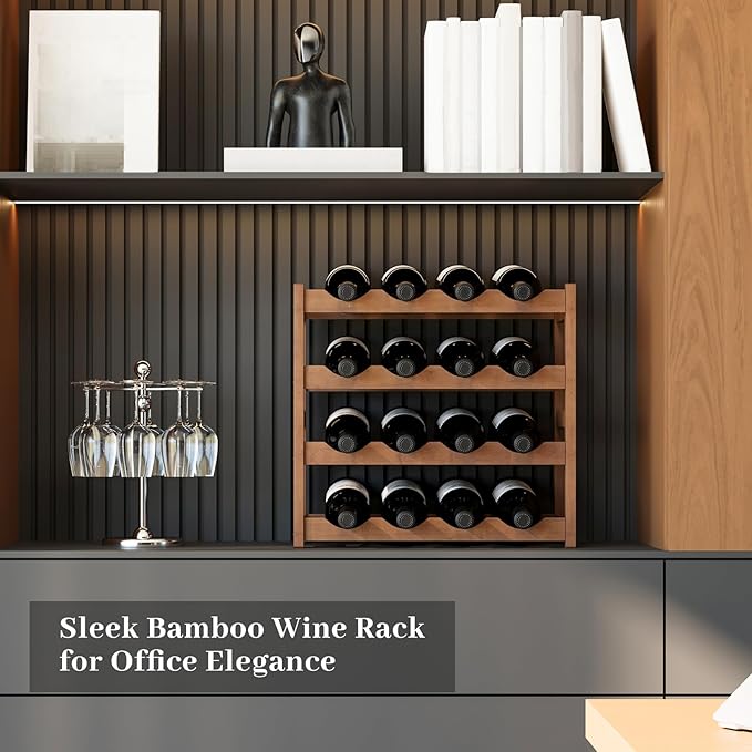 Wine Rack竊똁amboo Wine Storage Cabinet Shelf竊똂ountertop Wine Shelf- Freestanding Wine Holder for Kitchen & Pantry (Brown, 4-Tier)
